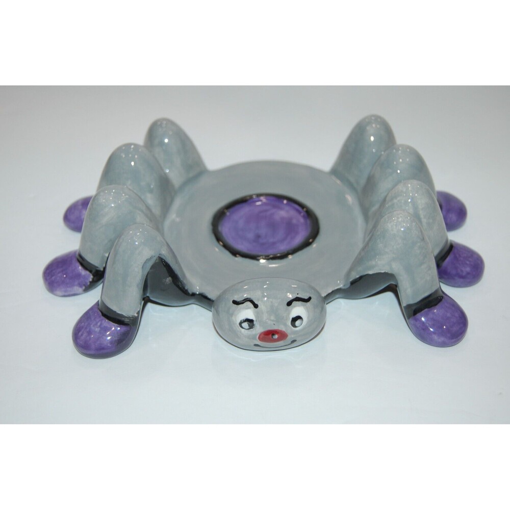 CUTE HALLOWEEN Spider TARANTULA Tea Light Candle Holder Decoration Gray & Purple